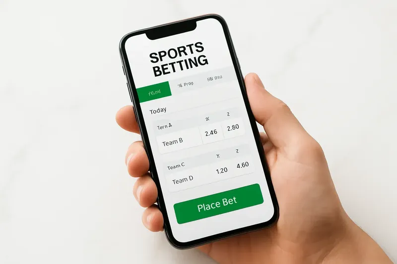 Hand holding smartphone with sports betting odds on white marble