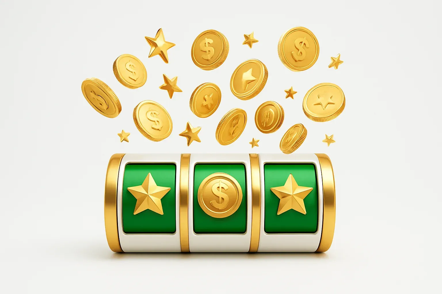 Colorful slot reels with gold symbols, coins, and exploding stars